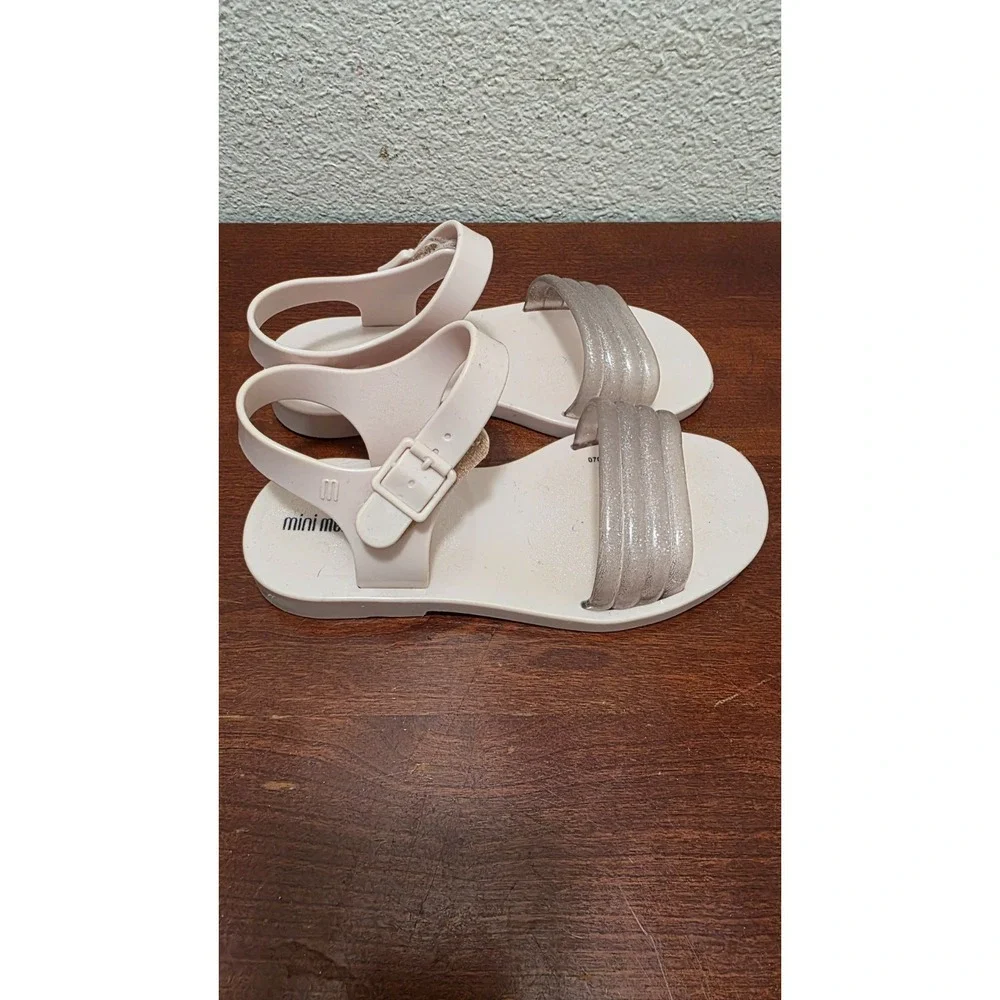 Mini Melissa‎ Ivory & Metallic Glitter Strap Sandals Girls Size 12